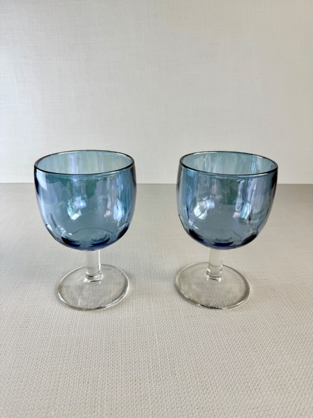 Vintage Bartlett Collins Blue Iridescent Thumbprint Goblets — Set of 2 - Picture 12 of 12